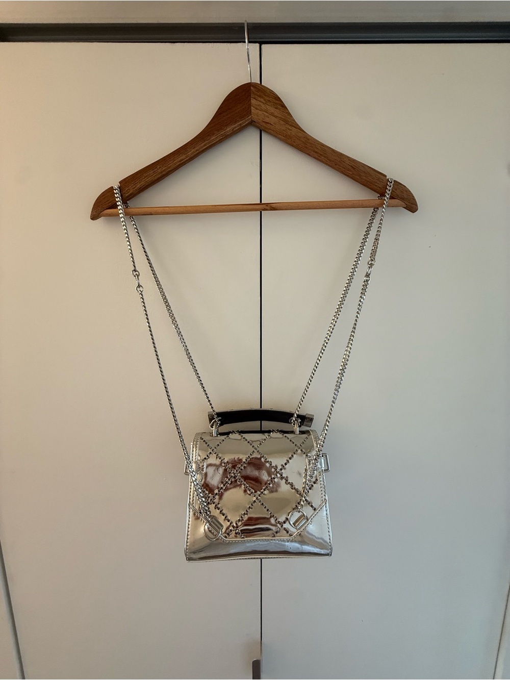 Balmain Silver Metallic Quilted Chain Crossbody - Picture 9 of 13
